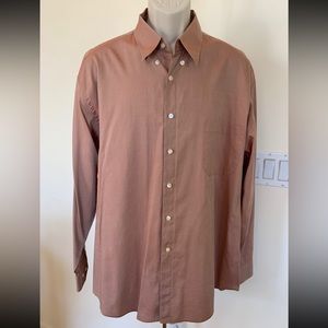 DONNA KARAN Mens Dressy Shirt Tan Blush Button Down Long Sleeve Size 17.5 34/35
